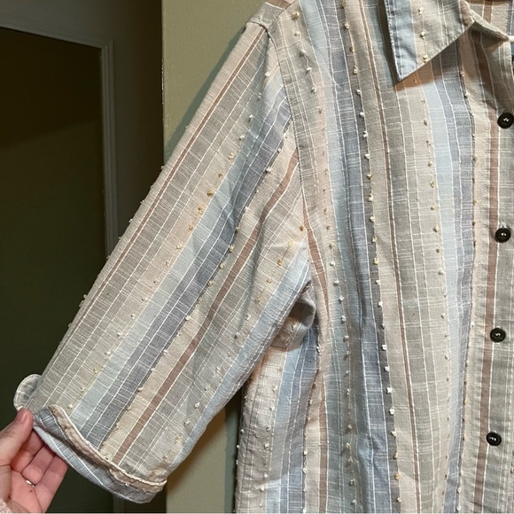 Alfred Dunner Button Down Blouse Pink Blue Tan Stripes Clip Dot 16P - Picture 4 of 9